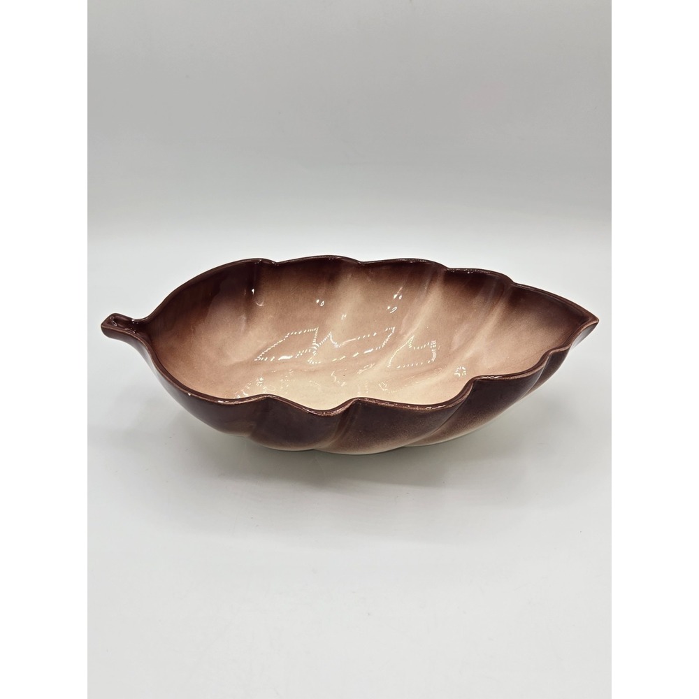 Vintage California Pottery Leaf Bowl Brown Drip Glaze‎ 10" USA